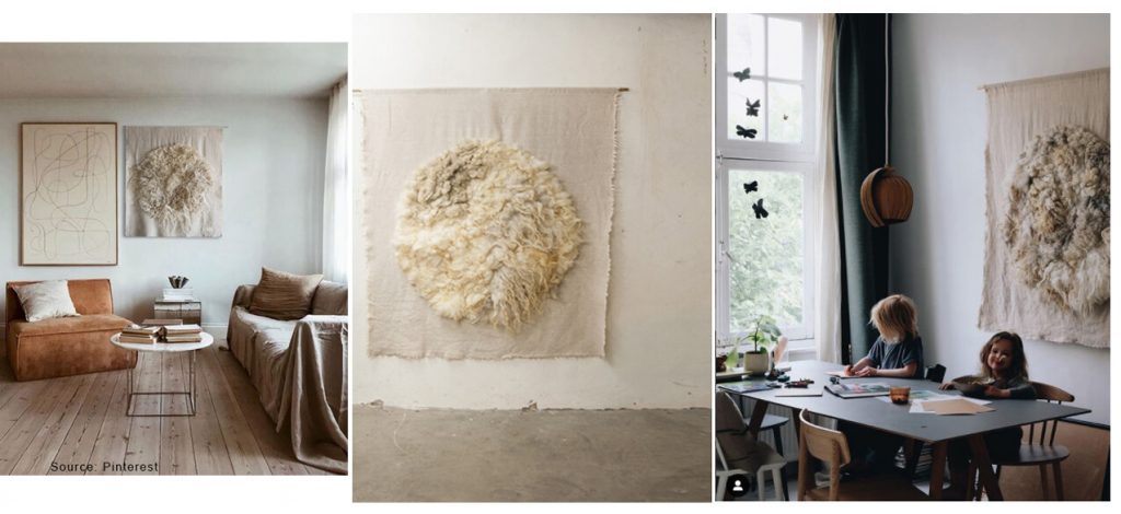 Wool wall hanging white wool and linen interior design